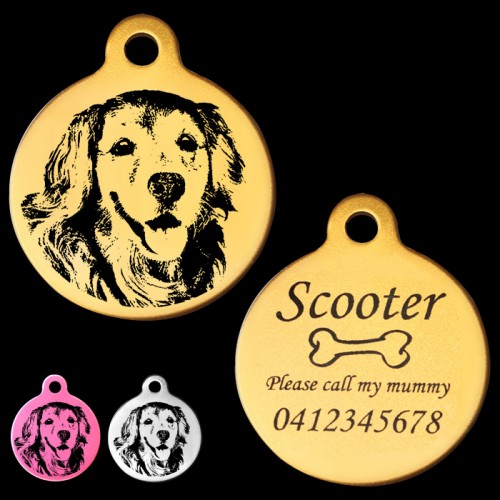 Golden Retriever Engraved 31mm Large Round Pet Dog ID Tag